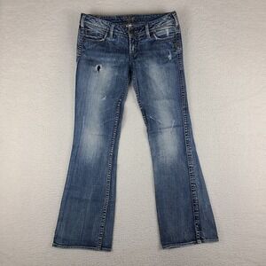 Silver Jeans Womens 27x31 Blue Twisted Boot Cut Distress Medium Wash‎ Fits 30x30